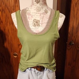 No Boundaries Green Fitted Sleeveless Tank Top